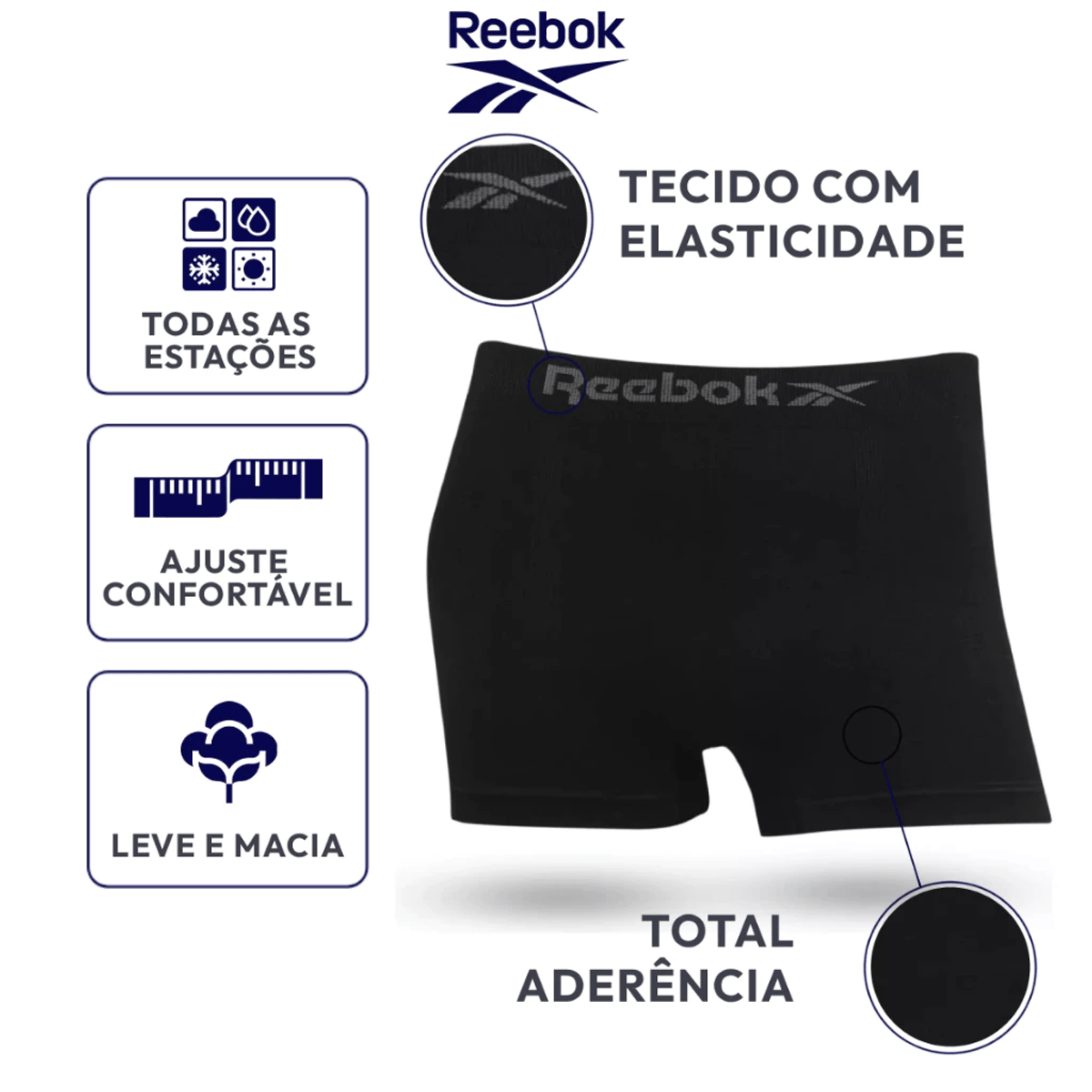 Cuecas Reebok Boxer Classic Microfibra Sortido - 5 Unidades