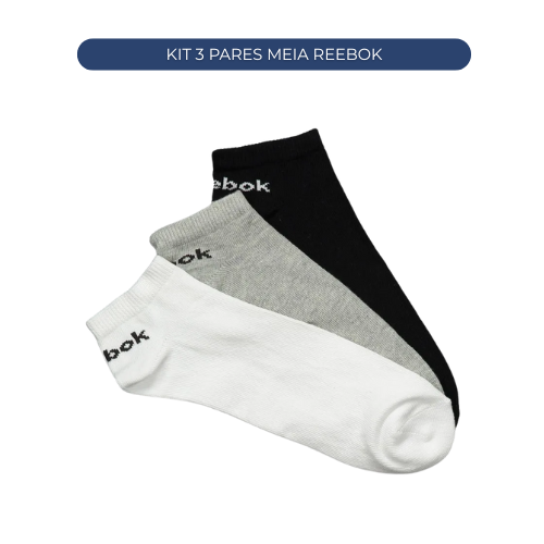 Kit 3 Pares Meias Reebok Algodão Sortidas